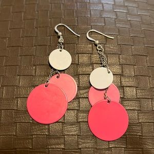 Pink and White round dangling pierced earrings